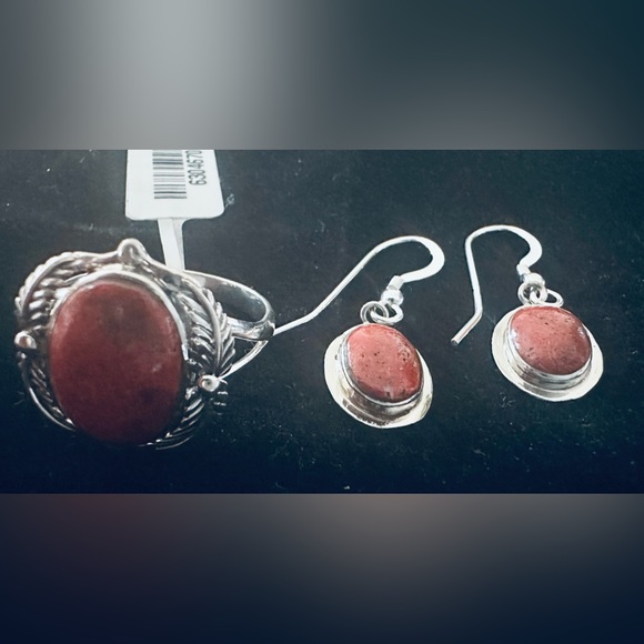 Plum Coral Solitaire Ring & matching Earrings in Sterling Silver (2 pc set) NWT - Picture 7 of 11